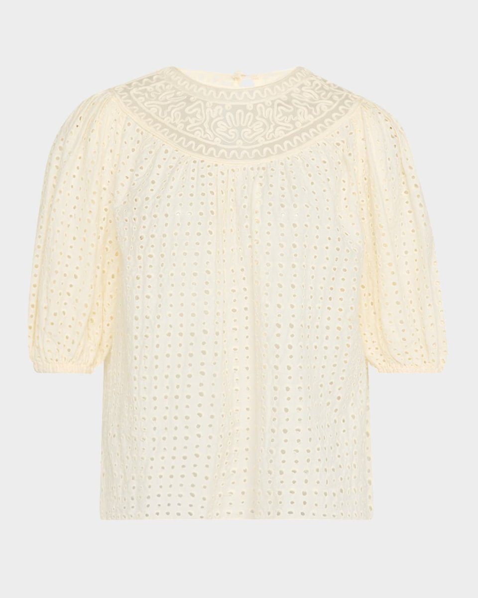 Amina Eyelet Puff-Sleeve Top